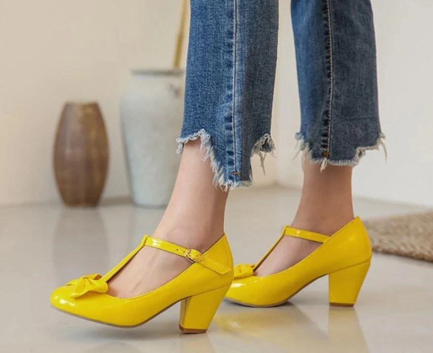 Chaussures Vintage <br> Femme Nœud Jaune - Image 3