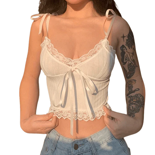 Crop Top Blanc Dentelle - Image 3