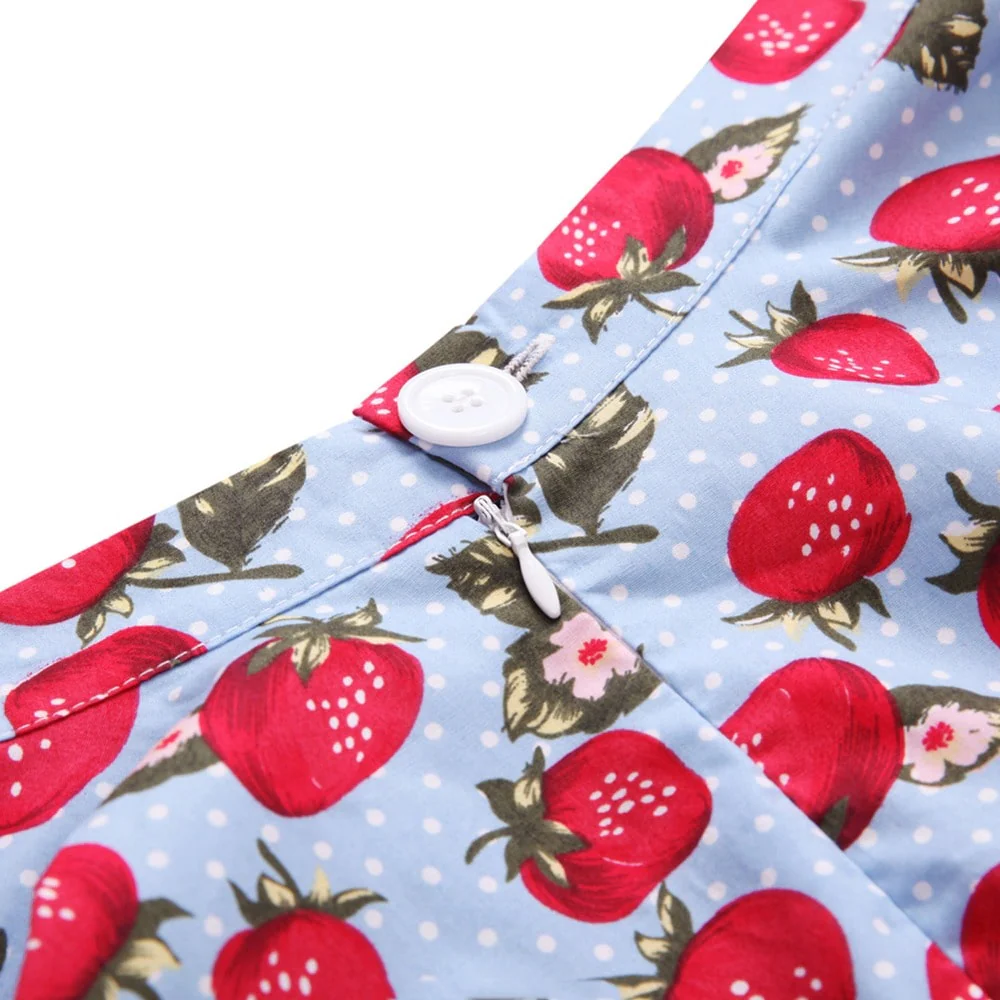 Jupe Vintage <br> Bleue Fraises - Image 3
