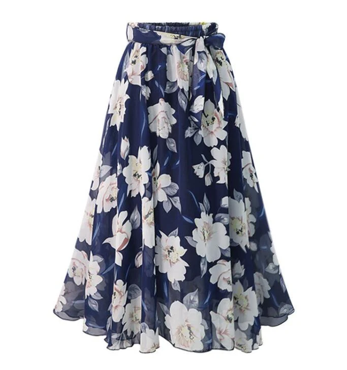 Jupe Vintage <br> Grande Taille Fleurs Bleu