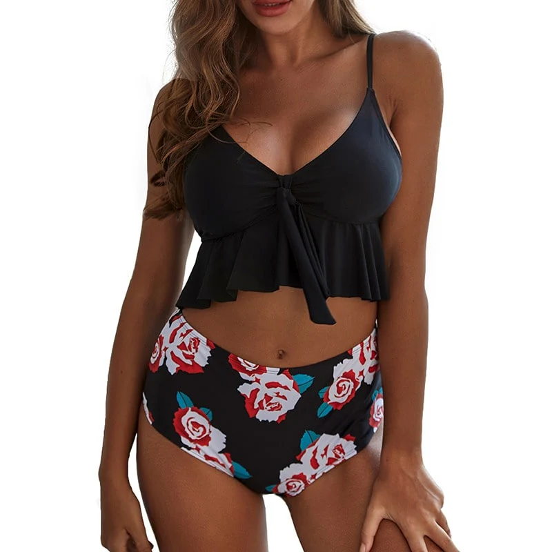 Maillot de Bain Noir avec Fleur Rose