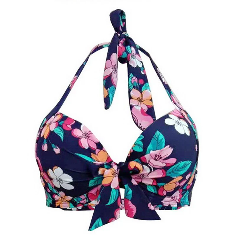 Maillot De Bain Vintage <br> Taille Haute Bleu Fleurs - Image 2