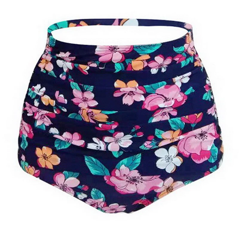 Maillot De Bain Vintage <br> Taille Haute Bleu Fleurs - Image 3