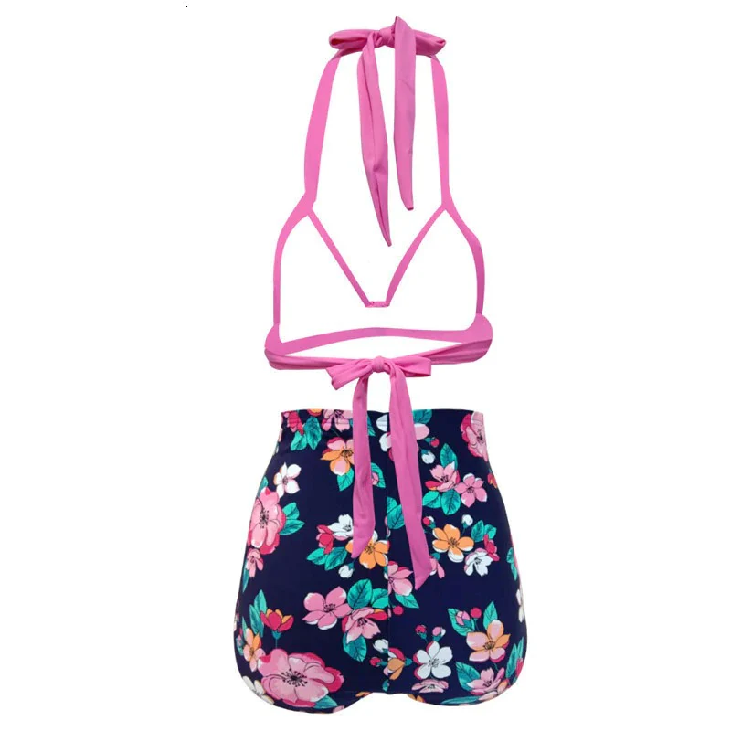 Maillot De Bain Vintage <br> Taille Haute Rose Fleurs - Image 3