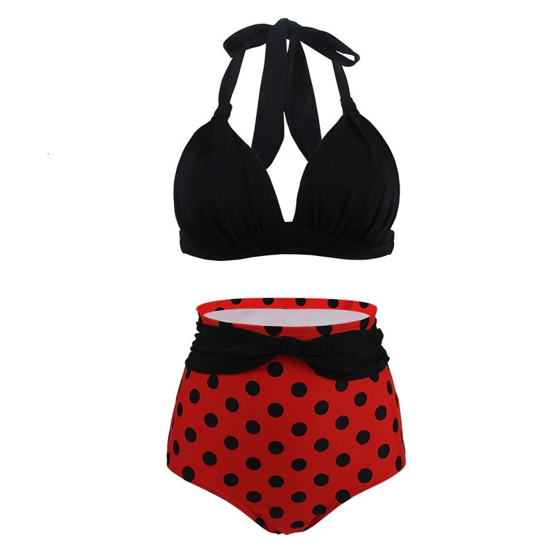 Maillot De Bain Vintage <br> Taille Haute Rouge et Noir