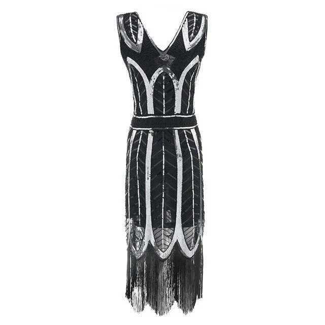 Robe Année 20 Gatsby <br> Noir Argent