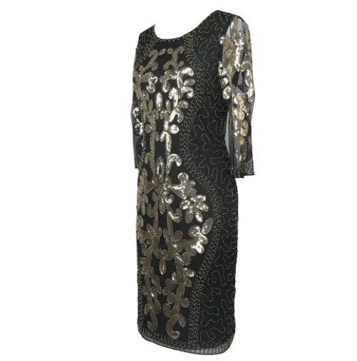 Robe De Soirée Style Gatsby Noir Or - Image 2