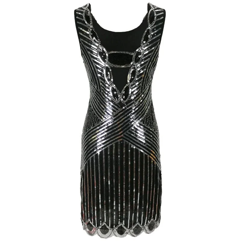 Robe Gatsby Courte <br> Noire et Argent - Image 2