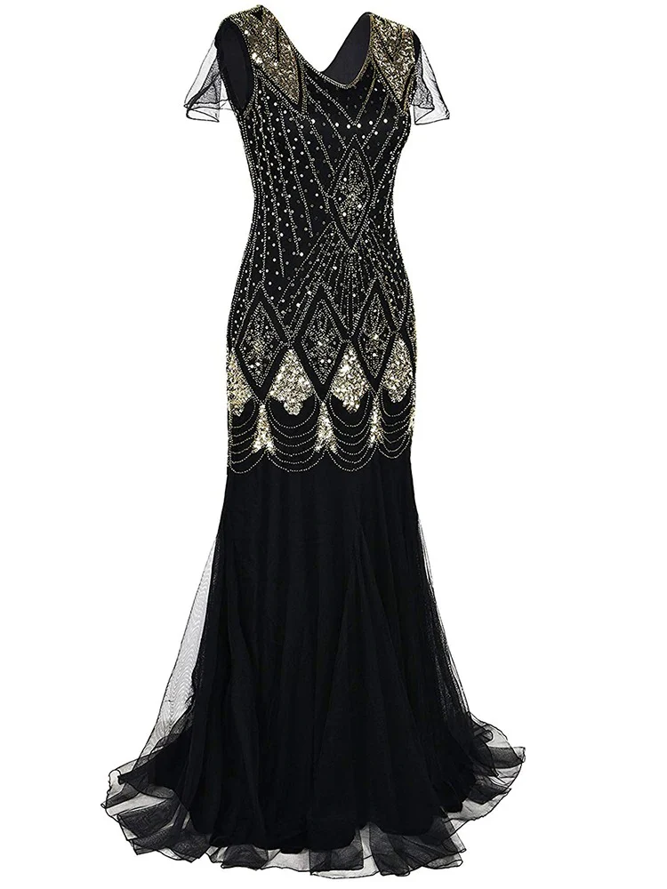 Robe Gatsby Longue <br> Haute Couture Noir et Or - Image 2