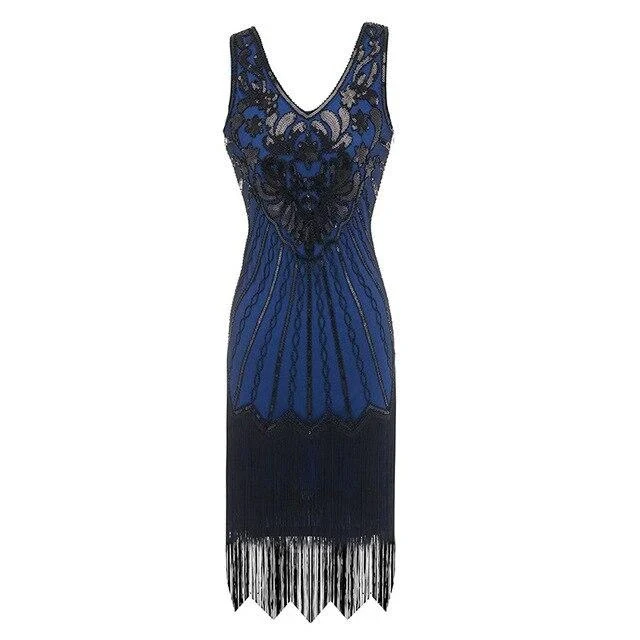 Robe Vintage Année 20 <br> Grande Taille Bleue