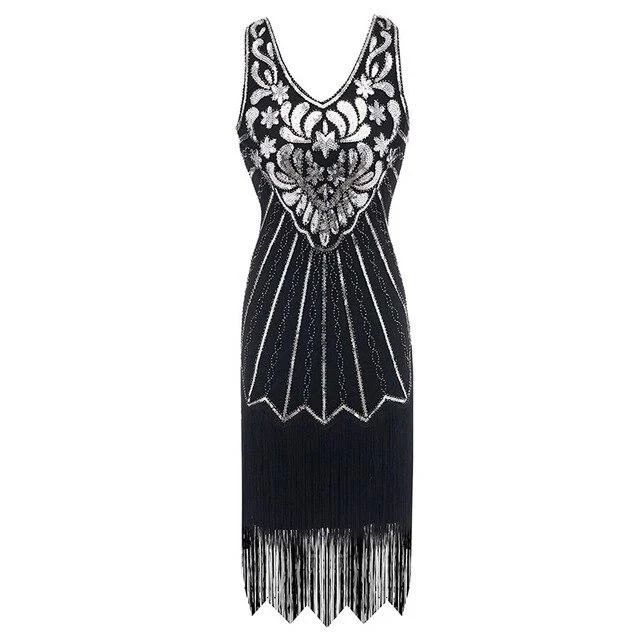 Robe Vintage Année 20 <br> Grande Taille Noire Argent