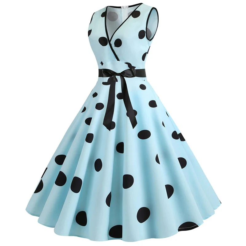 Robe Vintage <br> Pas Cher Bleue Pois - Image 2