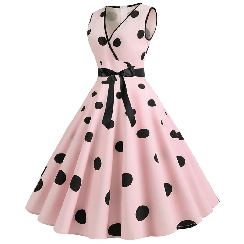 Robe Vintage <br> Pas Cher Rose Pois - Image 2