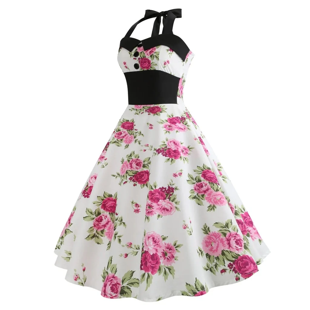 Robe Vintage <br> Pin-Up Blanche À Fleurs - Image 2