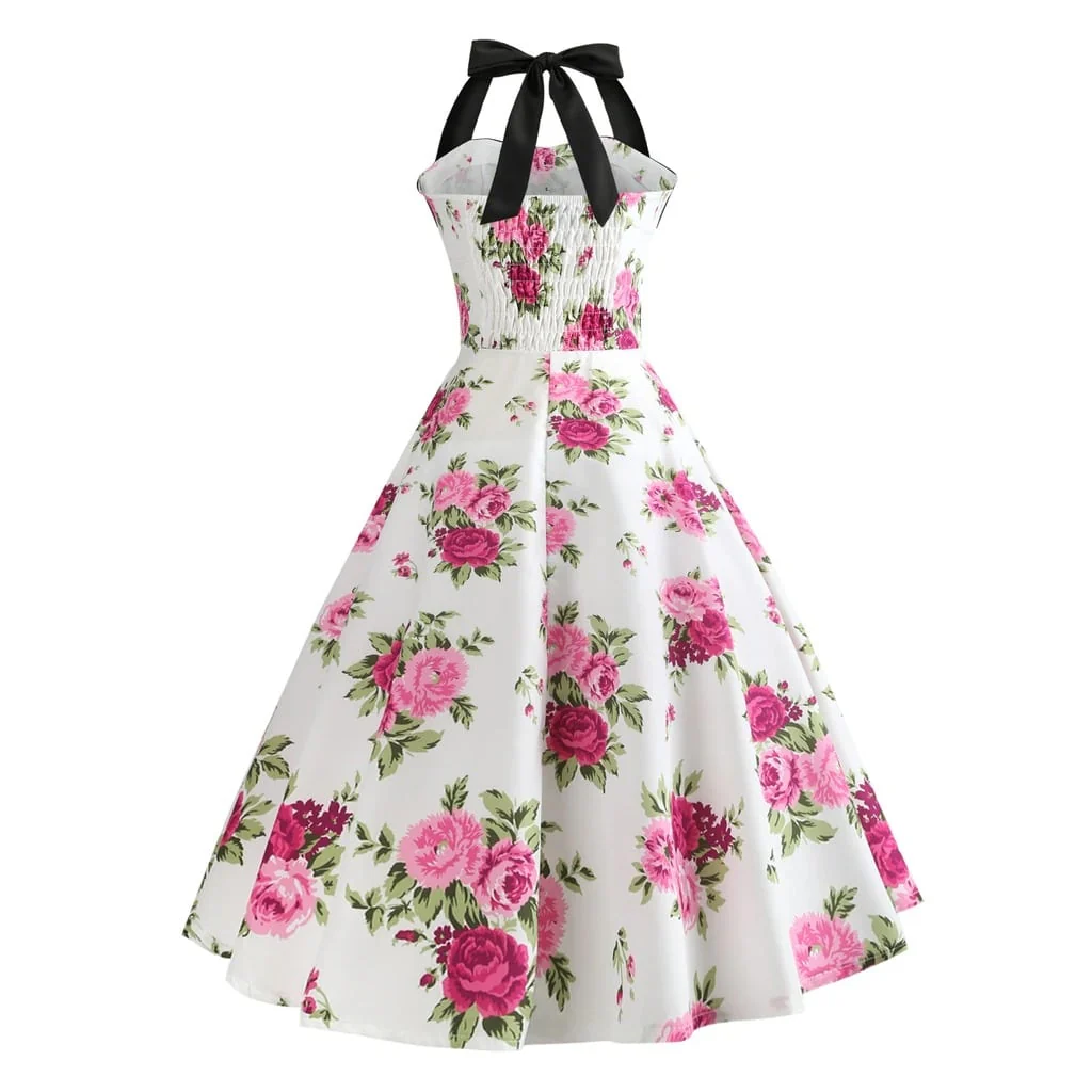 Robe Vintage <br> Pin-Up Blanche À Fleurs - Image 3