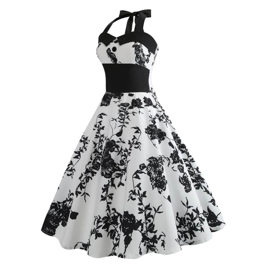 Robe Vintage <br> Pin-Up Fleurs Noires - Image 2