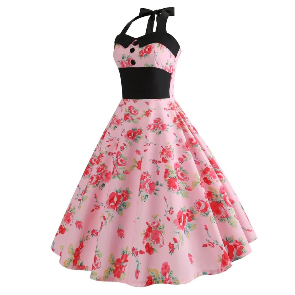 Robe Vintage <br> Pin-Up Rose Fleurs - Image 2