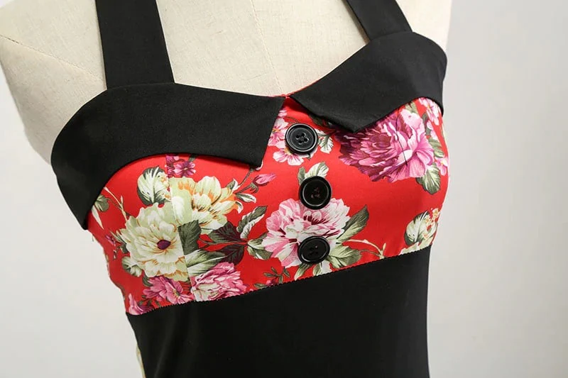 Robe Vintage <br> Pin-Up Rouge Fleurs - Image 3