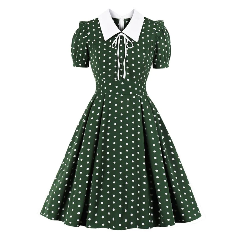 Robe Vintage <br> Verte Pois Blancs