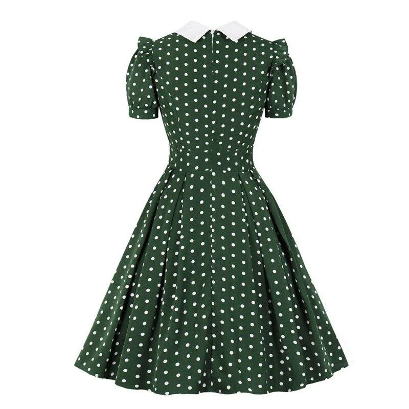 Robe Vintage <br> Verte Pois Blancs - Image 2